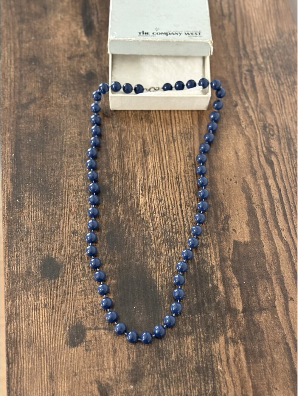 Vintage The Company West Single Strand Blue Bead Retro Necklace 8-10 MM Beads